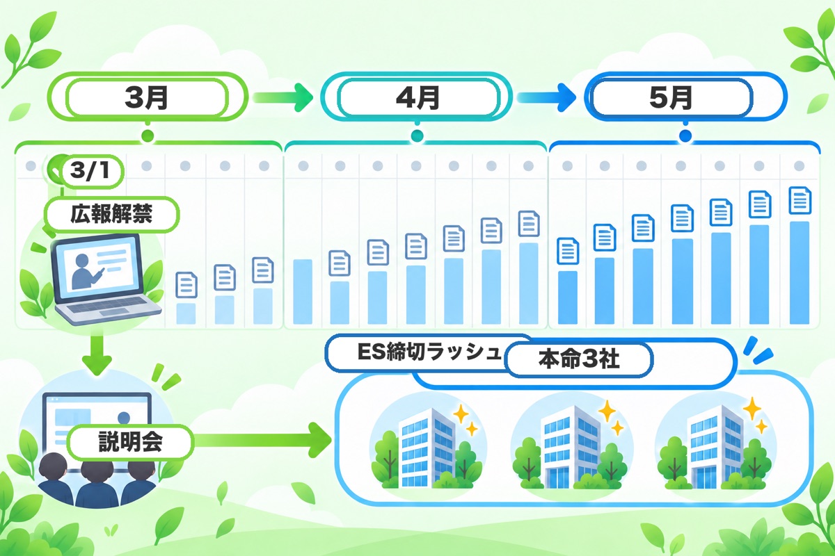 2027年3月〜5月:3月1日の広報解禁からES締切ラッシュへ
