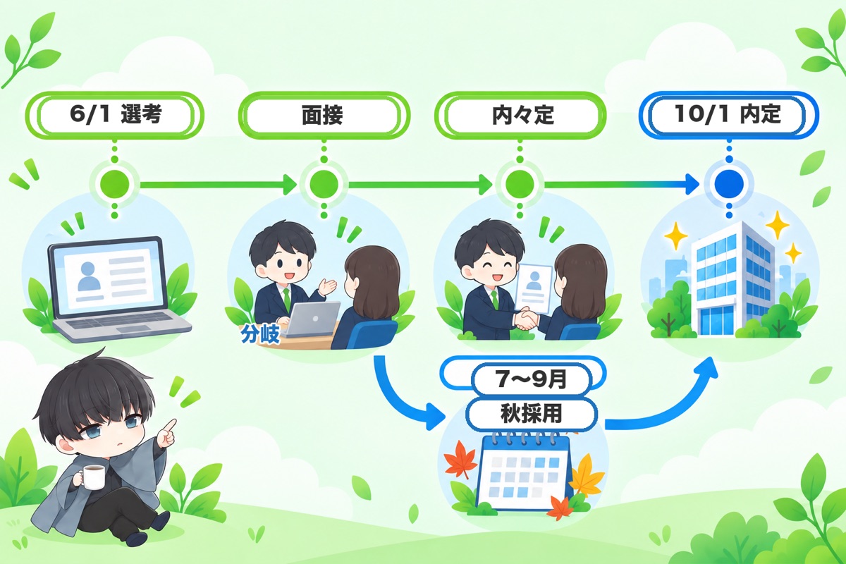 2027年6月〜10月:選考解禁、内々定、そして秋採用