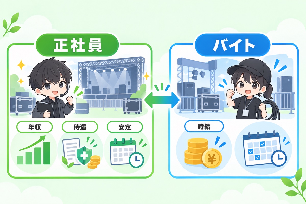 コンサートスタッフ正社員の年収と待遇(バイトとの差)