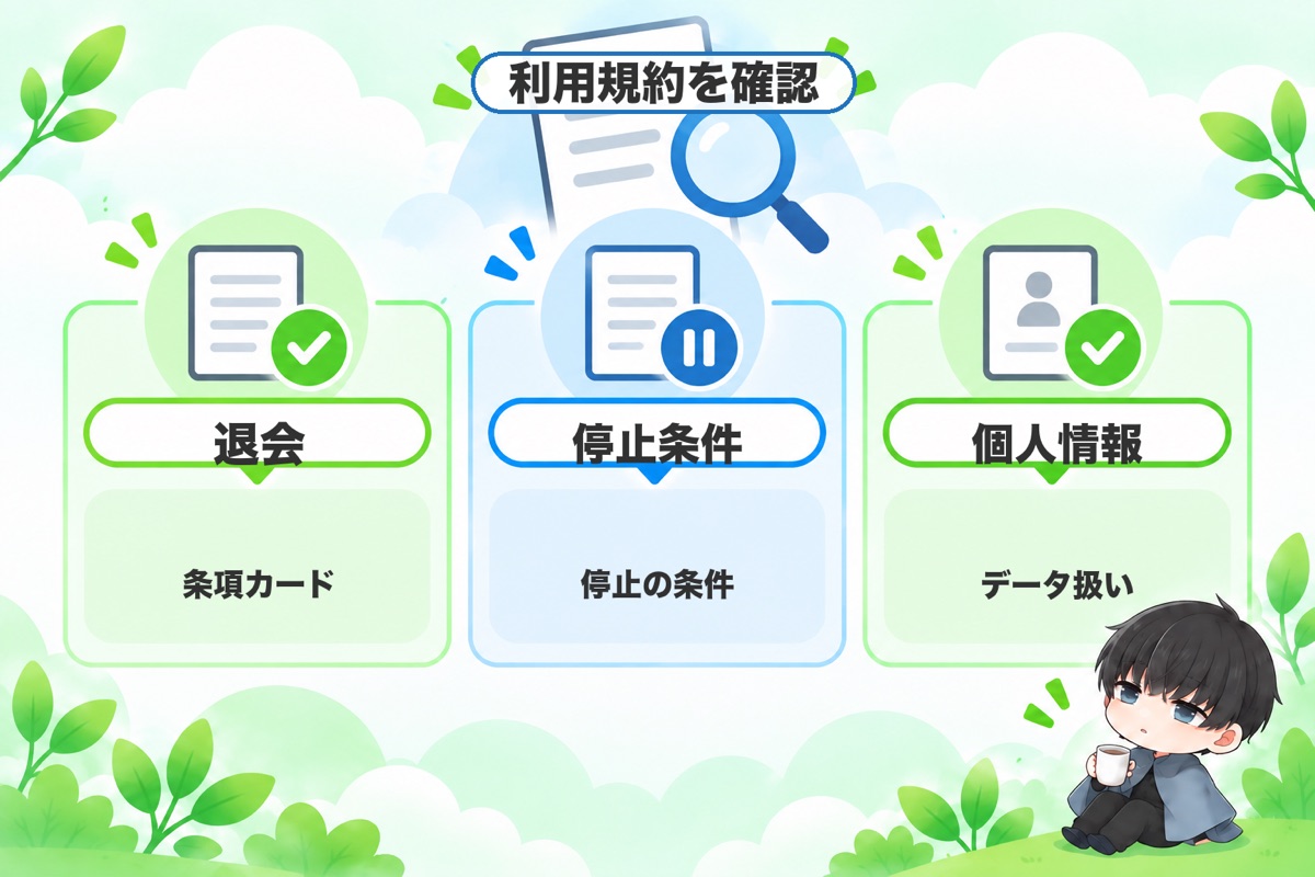利用規約で確認できる退会・停止の条件