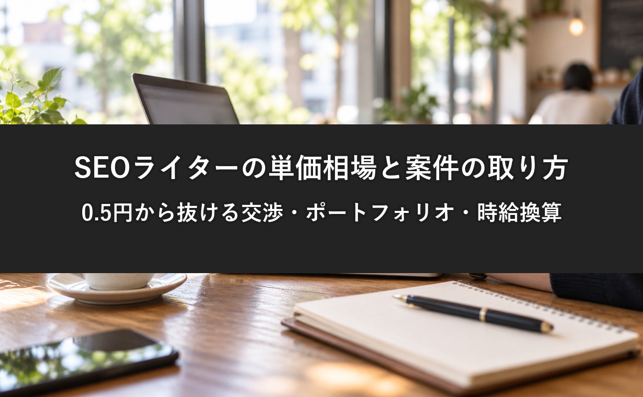 SEOライターの単価相場と案件の取り方｜文字単価0.5円から抜ける交渉・ポートフォリオ・時給換算の考え方