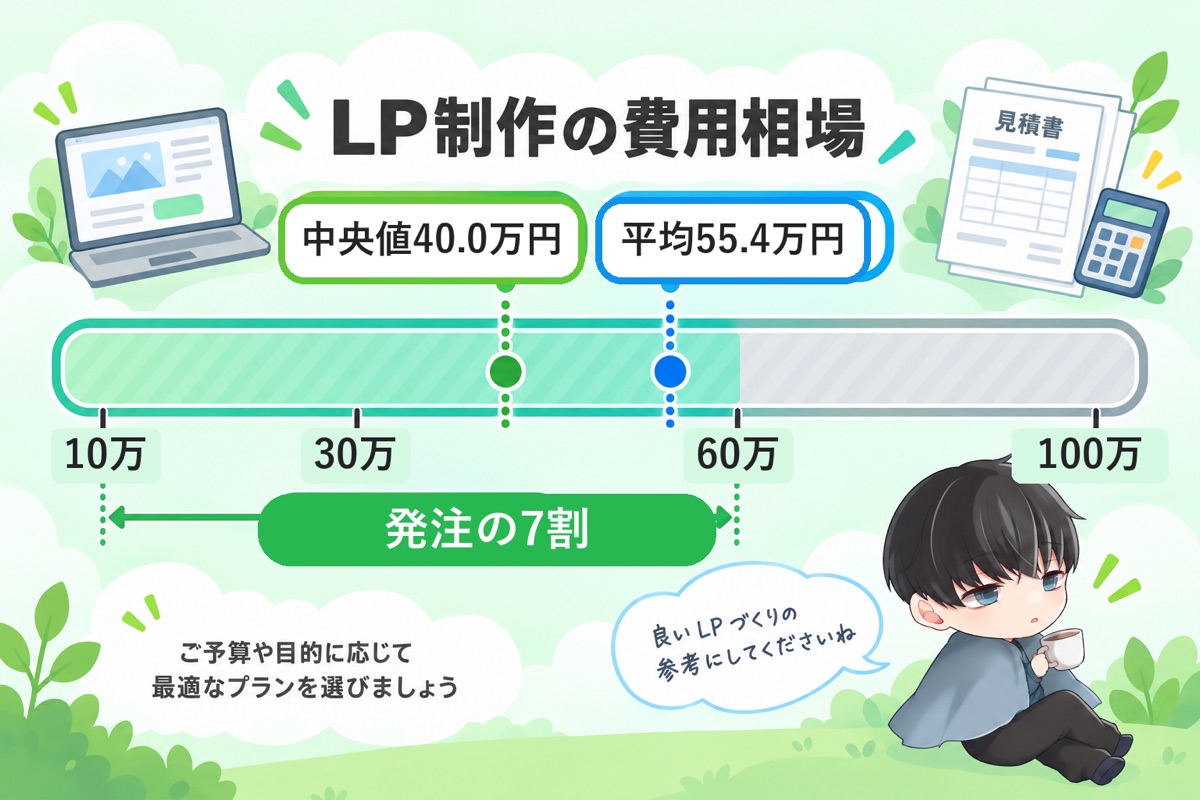 先に結論|LP制作の発注額は平均55.4万円・中央値40.0万円