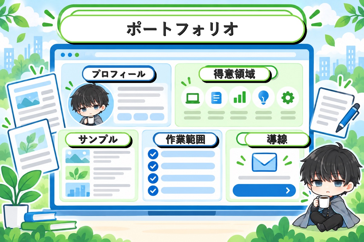 ポートフォリオには得意領域とサンプルを載せる