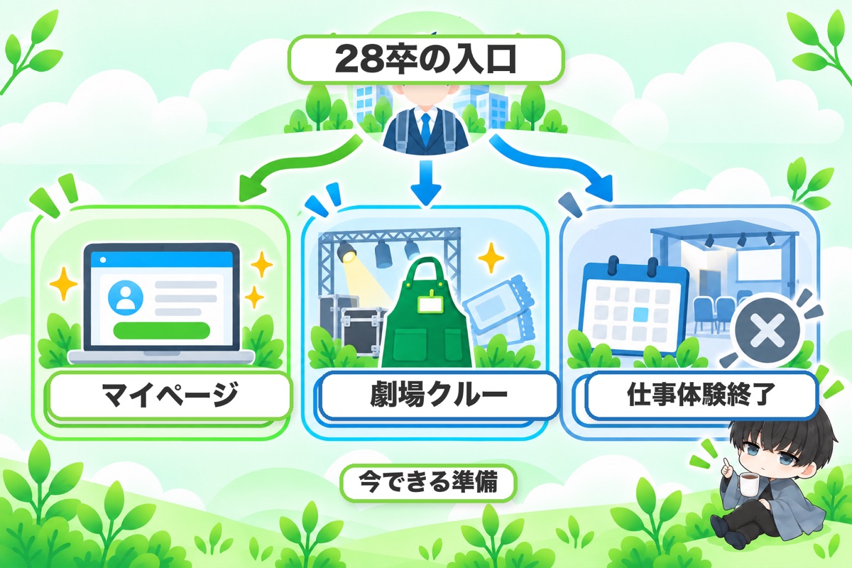 28卒がいま使える入口:採用マイページ・劇場クルー・仕事体験