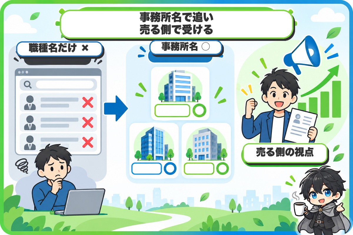 まとめ：職種名ではなく事務所名で追い、売る側の視点で受ける