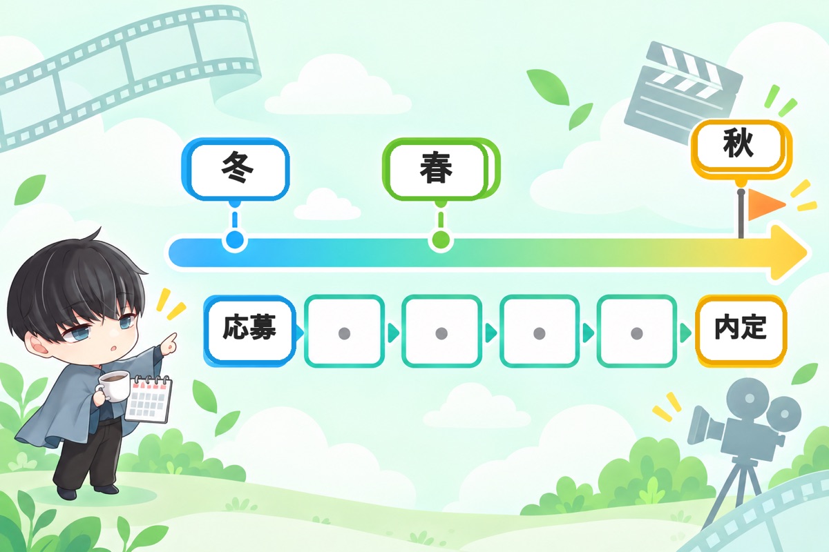選考フローとスケジュール：東映は12月エントリー、松竹は2月に募集開始