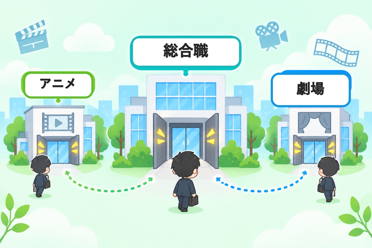 職種別の入口とグループ会社ルート：総合職一本か、アニメ・興行から入るか