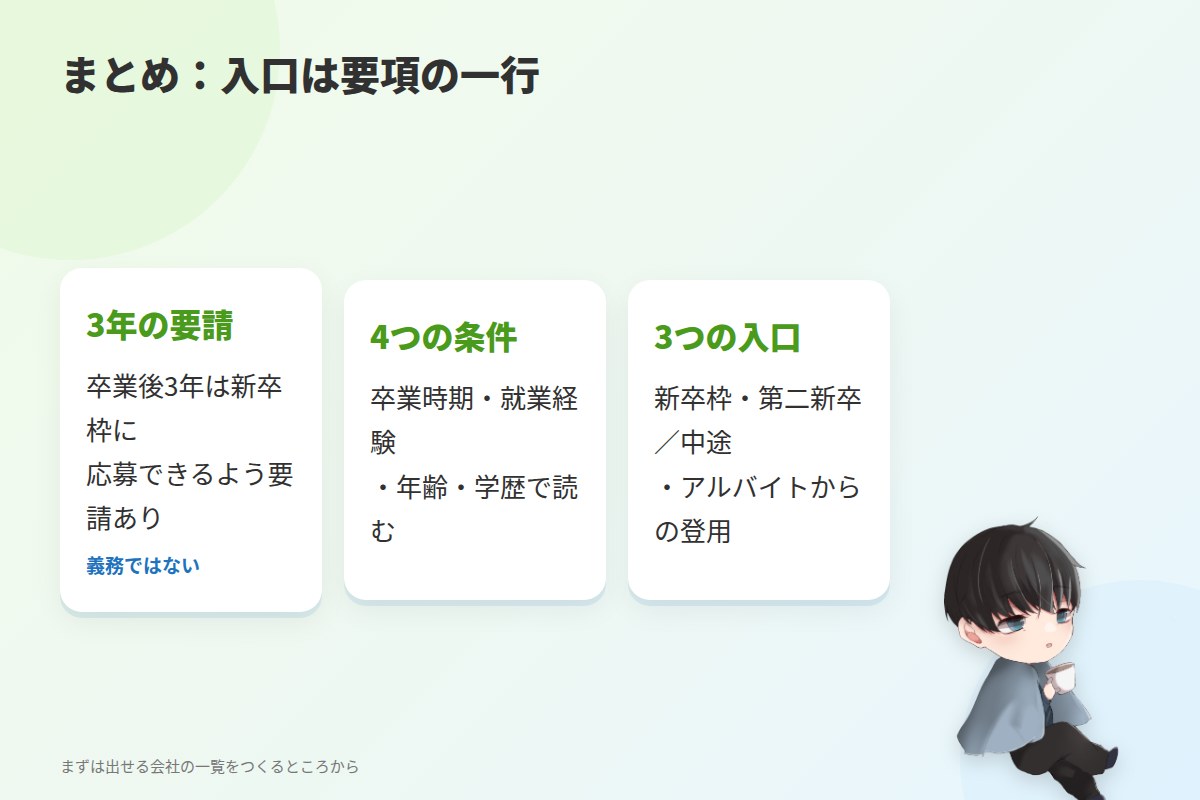 まとめ:既卒・第二新卒の就職は「要項の一行」から入口が見える